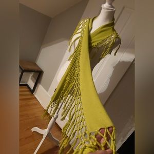 Echo scarf. Lime green. Crochet tassel detail. *